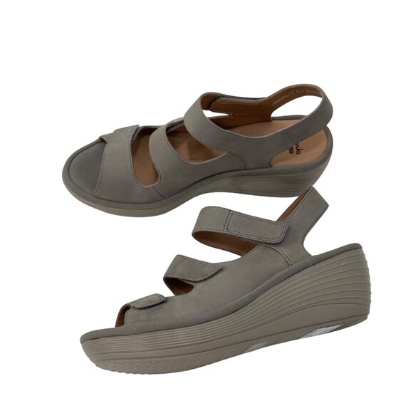 Clarks Reedly Juno Tan Sage Leather Wedge Sandals Womens 9.5M Adjustable Straps - Picture 2 of 15